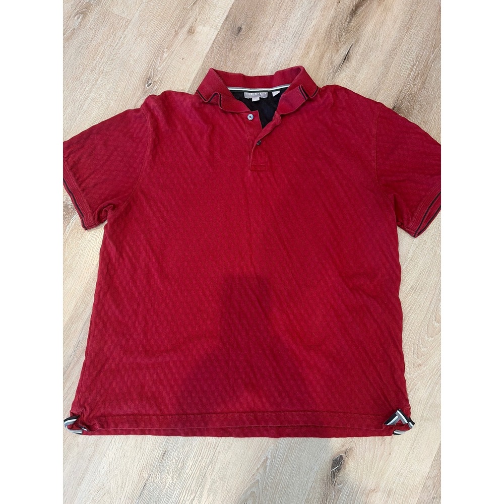 Ted Baker London Mens XL Red Diamond Textured Short Sleeve Polo Shirt